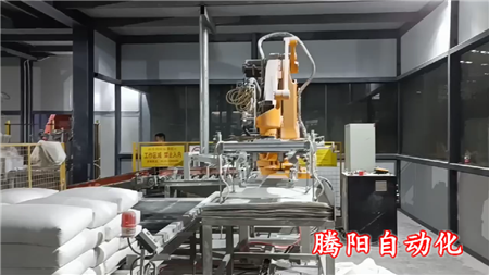 用一臺(tái)碼垛機(jī)器人自動(dòng)鋪托盤(pán)自動(dòng)碼垛